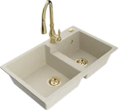 Zlewozmywaki z baterią - Mexen Tomas zlewozmywak granitowy 2-komorowy z baterią kuchenną Savita, beżowy - 6516-69-672601-50 - miniaturka - grafika 1