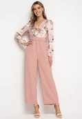 Kombinezony - Różowy Kombinezon z Szerokimi Nogawkami z Kwiatową Górą i Paskiem z Klamrą Ilanvi - miniaturka - grafika 1