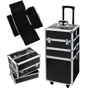 CA19B Kufer na kółkach 3w1 61x36x25       black-silver - Kosmetyczki, organizery i kuferki - miniaturka - grafika 3
