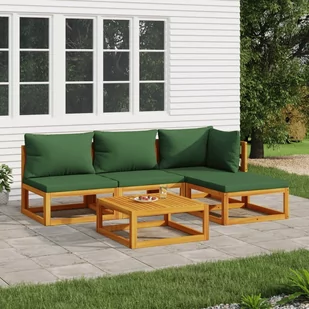 5-cz. ogrodowy zestaw wypoczynkowy, zielone poduszki, drewno vidaXL - Meble ogrodowe - miniaturka - grafika 1