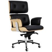 Fotele i krzesła biurowe - King Home Fotel biurowy LOUNGE BUSINESS czarny - sklejka jesion, skóra naturalna, stal polerowana KH.21220 - miniaturka - grafika 1