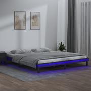 Łóżka - Lumarko Rama łóżka z LED, szara, 200x200 cm, lite drewno - miniaturka - grafika 1
