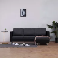 Sofy i kanapy - vidaXL vidaXL 3-osobowa sofa z poduszkami, czarna, sztuczna skóra - miniaturka - grafika 1