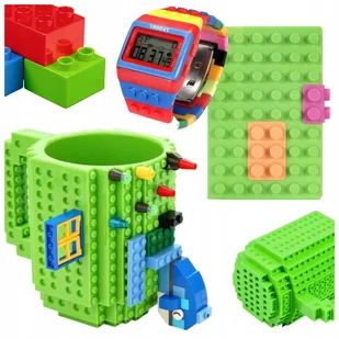 ZESTAW KUBEK DUŻY + NOTES DO MALOWANIA ZIELONY + KLOCKOWY CYFROWY ZEGAREK - Kubki dla dzieci - miniaturka - grafika 1