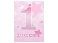 Kartki okolicznościowe i zaproszenia - Zaproszenia na roczek Gwiazdki różowe - 6 szt. - miniaturka - grafika 1