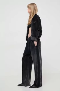 Spodnie damskie - Diesel spodnie dresowe welurowe kolor czarny proste high waist - grafika 1