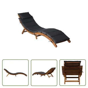 The Living Store Leżak z poduszką - lite drewno akacjowe - ciemnoszary - Leżak - Leżaki ogrodowe The Living Store Leżak z poduszką - lite drewno akacjowe - ciemnoszary - Leżak - Leżaki ogrodowe - miniaturka - grafika 1