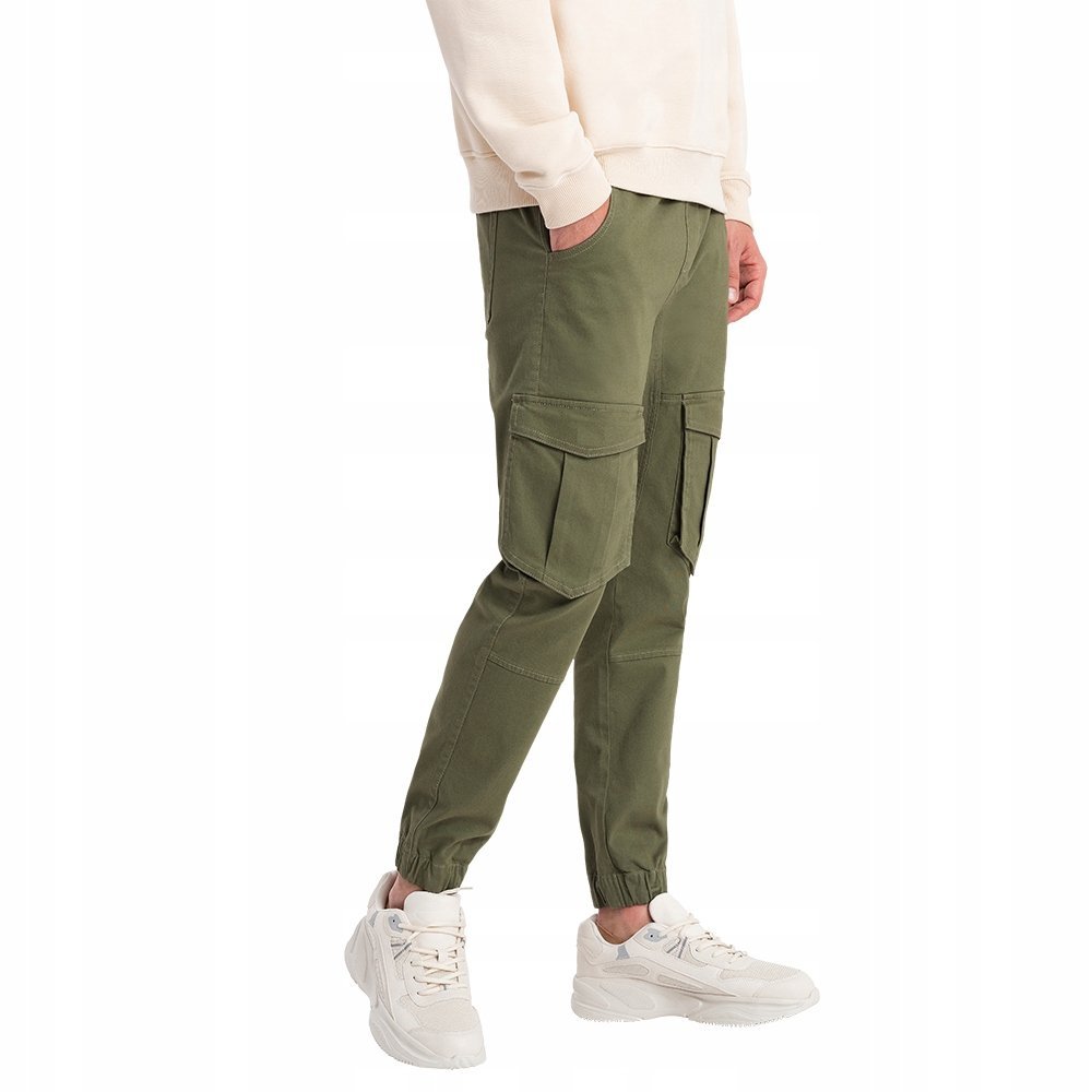 Spodnie męskie JOGGERY z kieszeniami cargo oliwkowe V18 P886 XXL