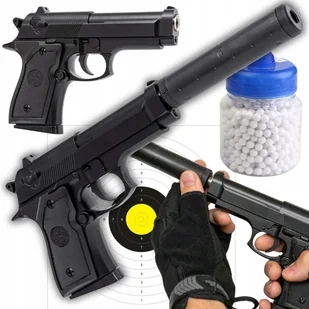 Pistolet Metalowy Na Kulki Plastikowe Imitacja Replika 1000 Kulek + Tarcze - Zabawki militarne - miniaturka - grafika 1