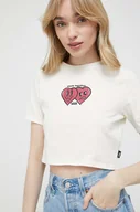 Koszulki sportowe damskie - Vans t-shirt bawełniany kolor beżowy - miniaturka - grafika 1
