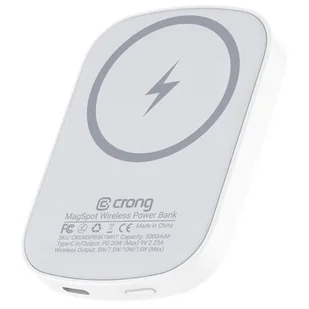 Crong MagSpot Power Bank - Bezprzewodowy power bank z MagSafe 5000mAh, USB-C 20W PD (biały) - Pozostałe akcesoria do telefonów - miniaturka - grafika 1