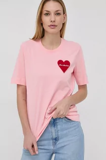 Koszulki i topy damskie - Love Moschino T-shirt bawełniany kolor różowy - grafika 1