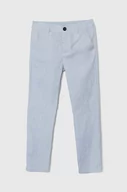 Spodnie i spodenki dla chłopców - Guess spodnie lniane dziecięce kolor niebieski gładkie - miniaturka - grafika 1