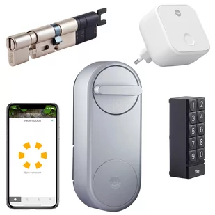 Yale Zestaw inteligentny zamek Yale Linus Smart Lock srebrny z mostkiem centralnym, wkładką i klawiaturą - Systemy inteligentnych domów - miniaturka - grafika 1