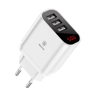 Baseus Mirror Lake inteligentna ładowarka sieciowa adapter EU z wyświetlaczem napięcia ładowania 3x USB 3.4A biały (CCALL-BH02) - Ładowarki do telefonów - miniaturka - grafika 1