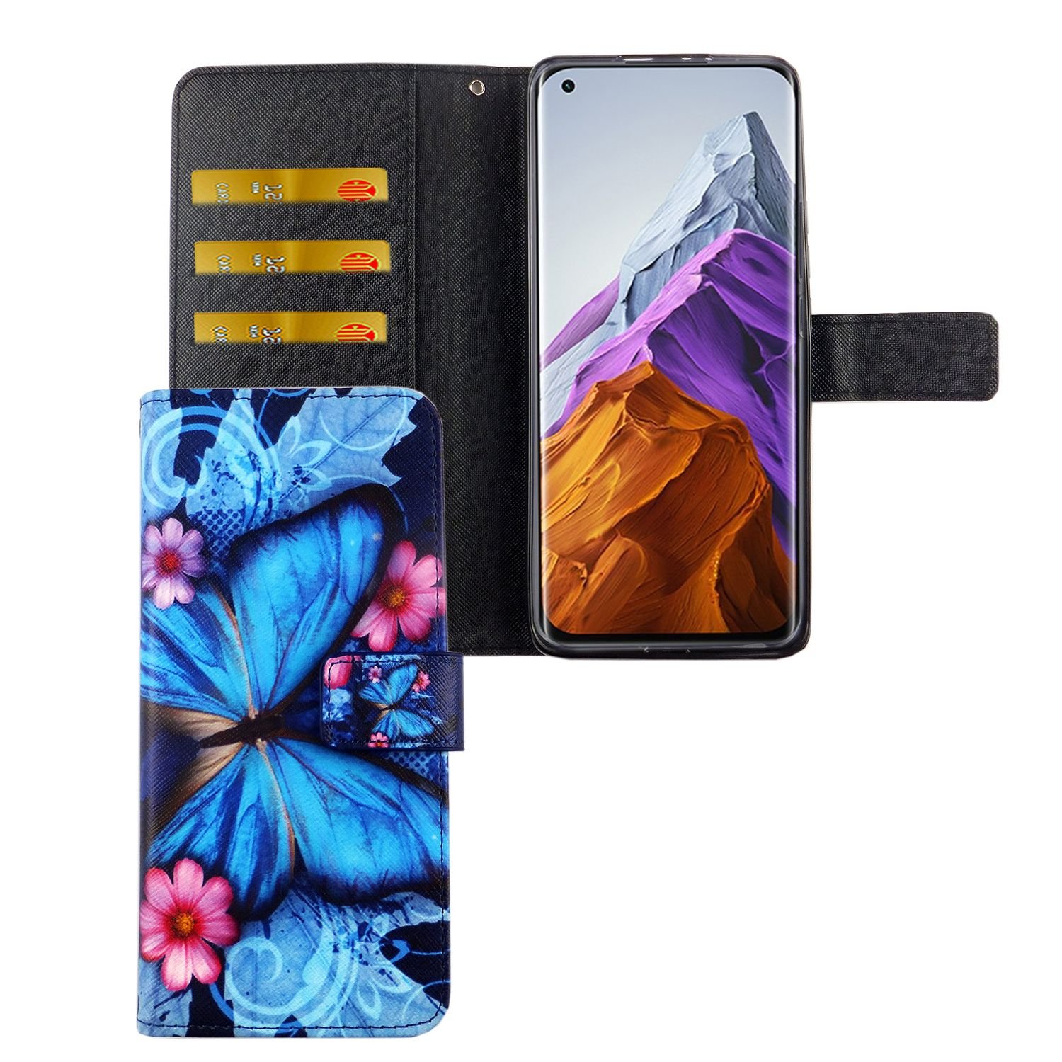 Etui na telefon komórkowy Xiaomi Mi 11 Lite Etui ochronne z klapką i miejscem na kartę, kolor: Butterfly Blue