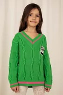 Swetry dla dziewczynek - Mini Rodini sweter bawełniany dziecięcy kolor zielony lekki - miniaturka - grafika 1