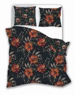 Pościel - Faro Pościel satynowa 220x200 Elegant 028 czarna pomarańczowa kwiaty dwustronna S 23 - miniaturka - grafika 1