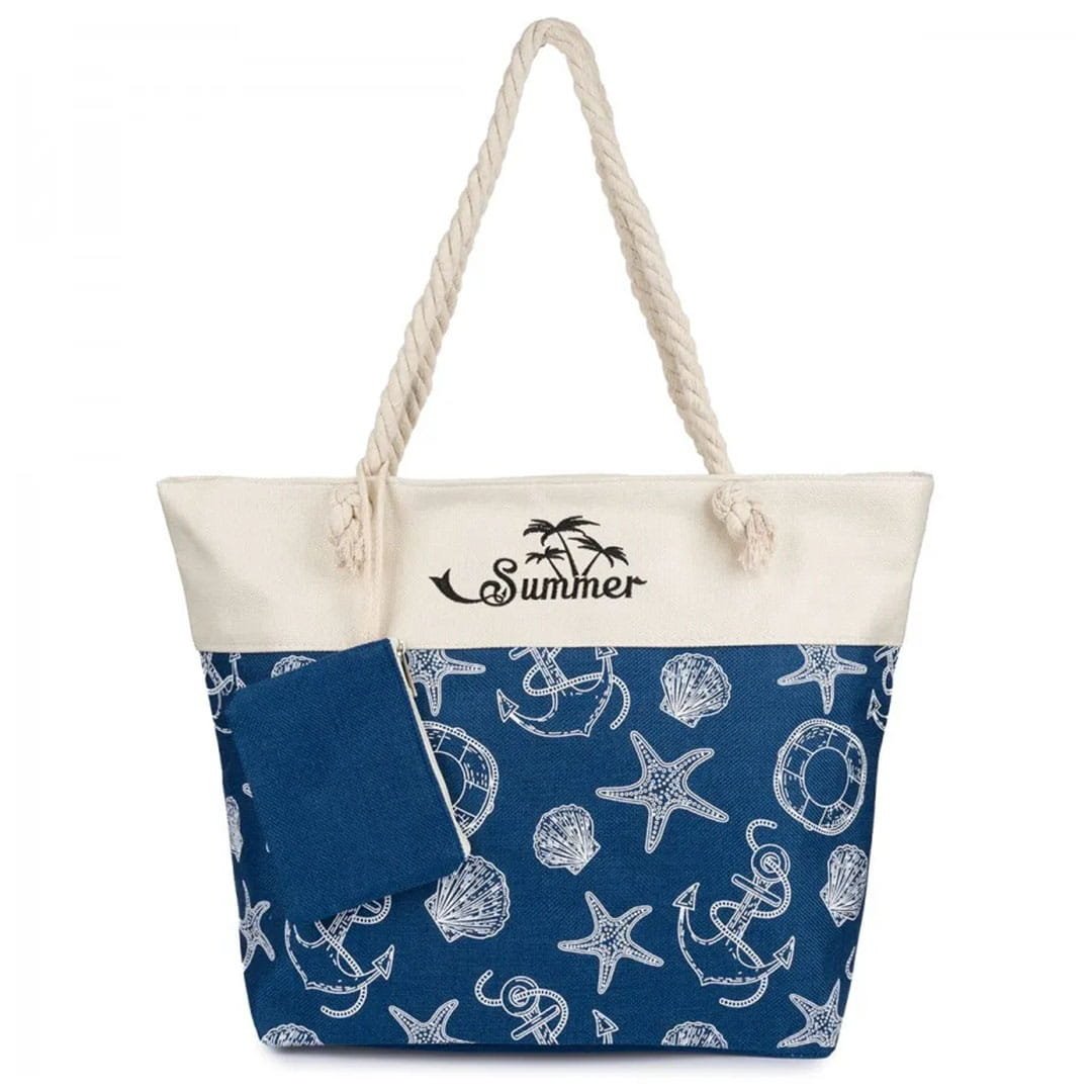 Torba plażowa duża SUMMER granatowa z saszetką na telefon