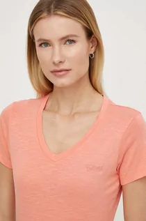 Koszulki sportowe damskie - Guess t-shirt damski kolor pomarańczowy - grafika 1