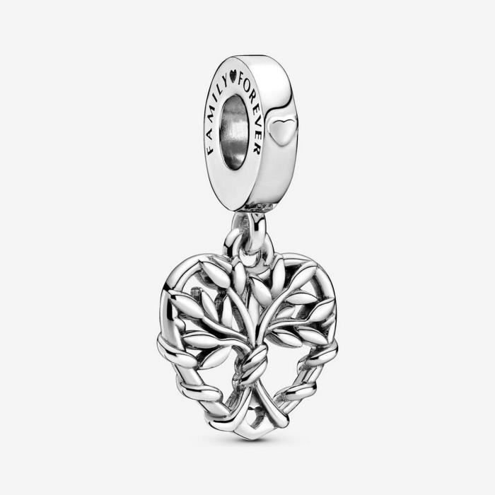 Charms - Pandora - Wisiorek drzewo genealogiczne - Srebro próby 925 - Serce - Grawer na zawsze rodzina