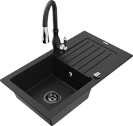 Zlewozmywaki z baterią - Mexen Pablo zlewozmywak granitowy 1-komorowy z ociekaczem i baterią kuchenną Savita, czarny - 6510-77-672601-70-B - miniaturka - grafika 1