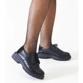 Półbuty damskie - Czarne casualowe sznurowane półbuty z eko-skóry Kalila - Inna marka - miniaturka - grafika 1