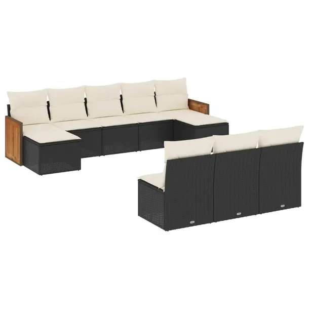Zestaw mebli ogrodowych modułowych czarny rattan PE z poduszkami 55x62x69