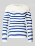 Swetry damskie - Sweter z dzianiny o kroju regular fit z czystej bawełny ze wzorem w paski - miniaturka - grafika 1