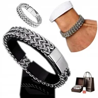 Bransolety męskie - SREBRNA Bransoletka Męska Diamentowana GRUBA Pełna Elegancka Dla Mężczyzny - miniaturka - grafika 1