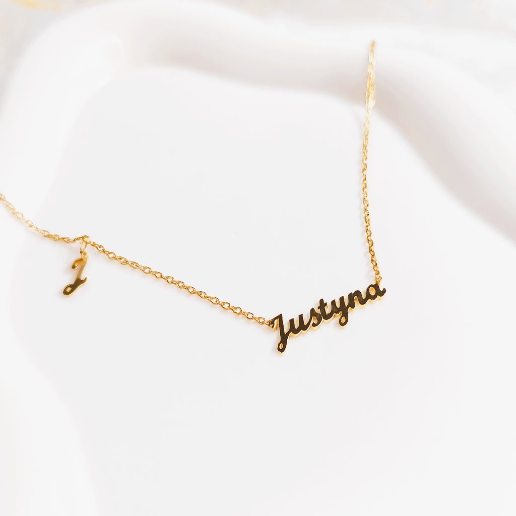 Naszyjnik Name IT [Imiona: Justyna] Złota Celebrytka Stal PVD 316L Prezent dla Niej