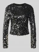 Bluzki damskie - Bluzka o kroju slim fit z długim rękawem i cekinowym obszyciem model ‘CATINA’ - miniaturka - grafika 1