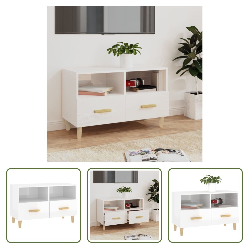 The Living Store szafka pod telewizor biały wysoki połysk 80x36x50 cm materiał drewnopochodny