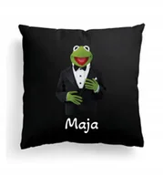 Poduszki dekoracyjne - Foto Poduszka Czarna Kermit The frog żaba + IMIĘ - miniaturka - grafika 1