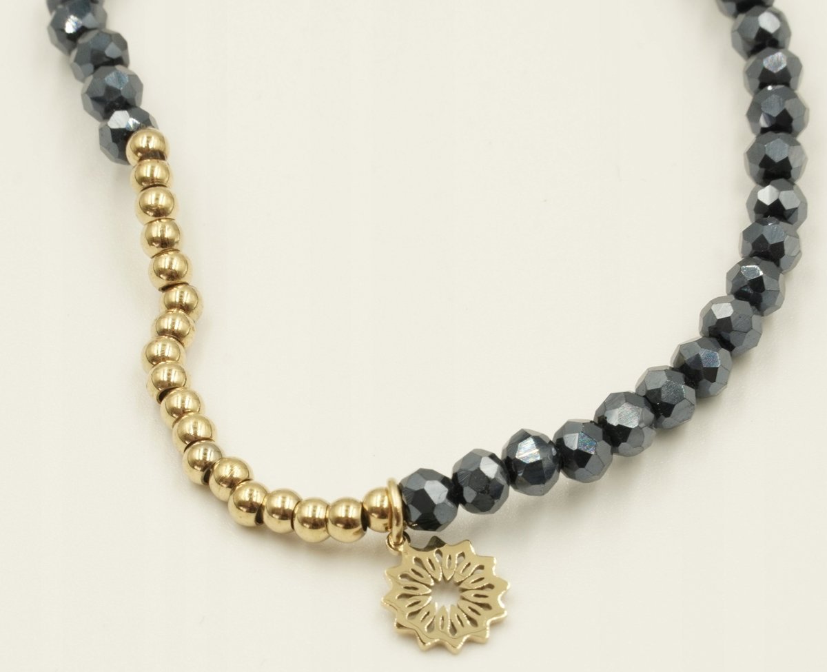 Bransoletka damska żyłka granatowo-złota gwiazdka prezent elastyczna Stal