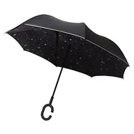 Parasole - Parasol z odwróconym otworem – damski parasol z nadrukiem gwiazd, fosforyzująca bordiura z odwróconym otworem – duży parasol, średnica 110 cm, czarny - miniaturka - grafika 1