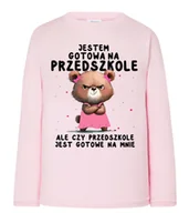 Koszulki dla dziewczynek - Różowa Koszulka z długim rękawkiem jestem gotowa na przedszkole - miniaturka - grafika 1