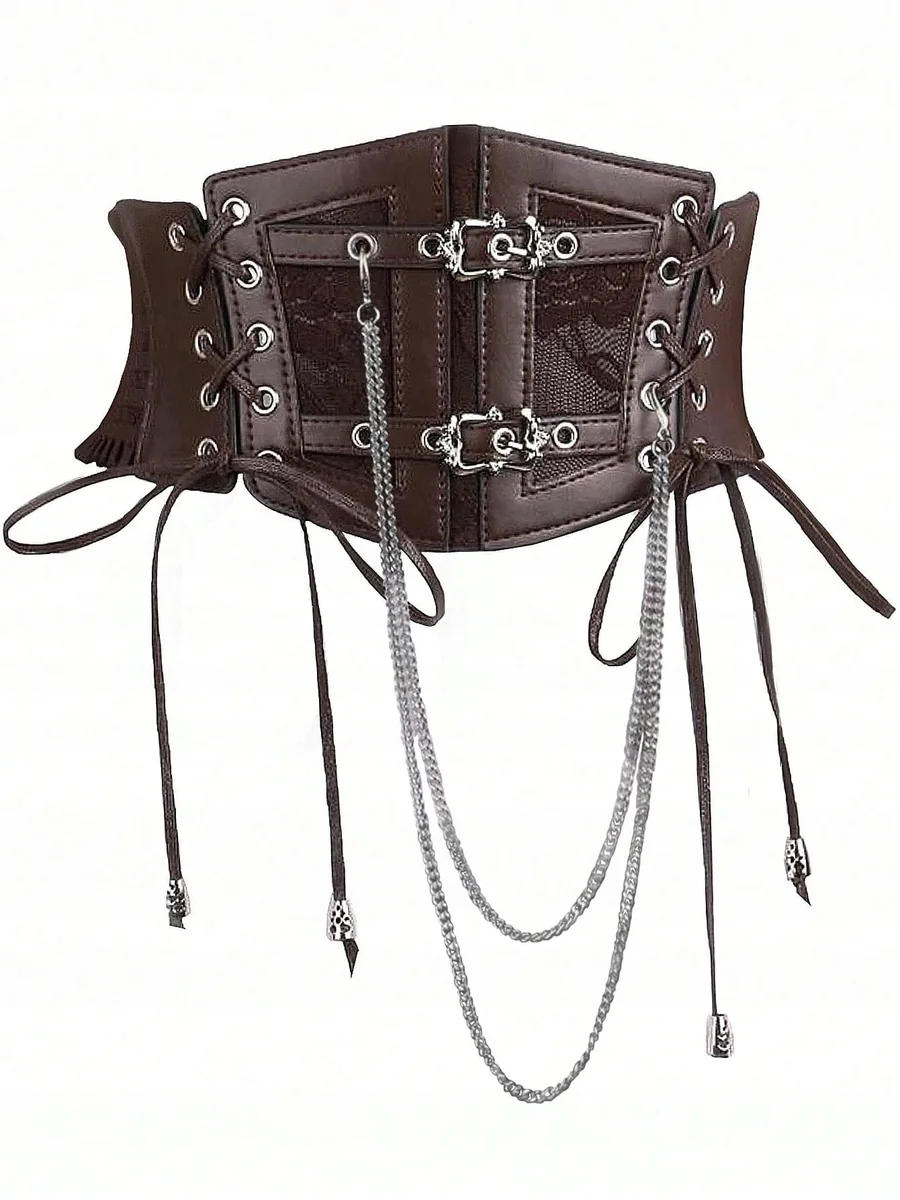 Pas gorsetowy szeroki GORSET wiązany ŁAŃCUSZEK KLAMRY 3XL XXXL 104-113cm