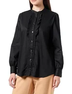 Bluzki damskie - Seidensticker Damska bluzka - modna bluzka - Regular Fit - stójka - falbanki - długi rękaw - 100% bawełna, czarny, 36 - miniaturka - grafika 1