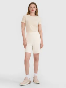 4F Spodenki dresowe ze strukturalnej dzianiny damskie - białe M - Spodnie sportowe damskie - miniaturka - grafika 1