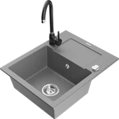 Zlewozmywaki z baterią - Mexen Enzo zlewozmywak granitowy 1-komorowy z ociekaczem i baterią kuchenną Telma, szary - 6506-71-670200-70 - miniaturka - grafika 1