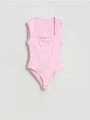 Koszulki i topy damskie - Reserved - Body z dekoltem karo - różowy - miniaturka - grafika 1