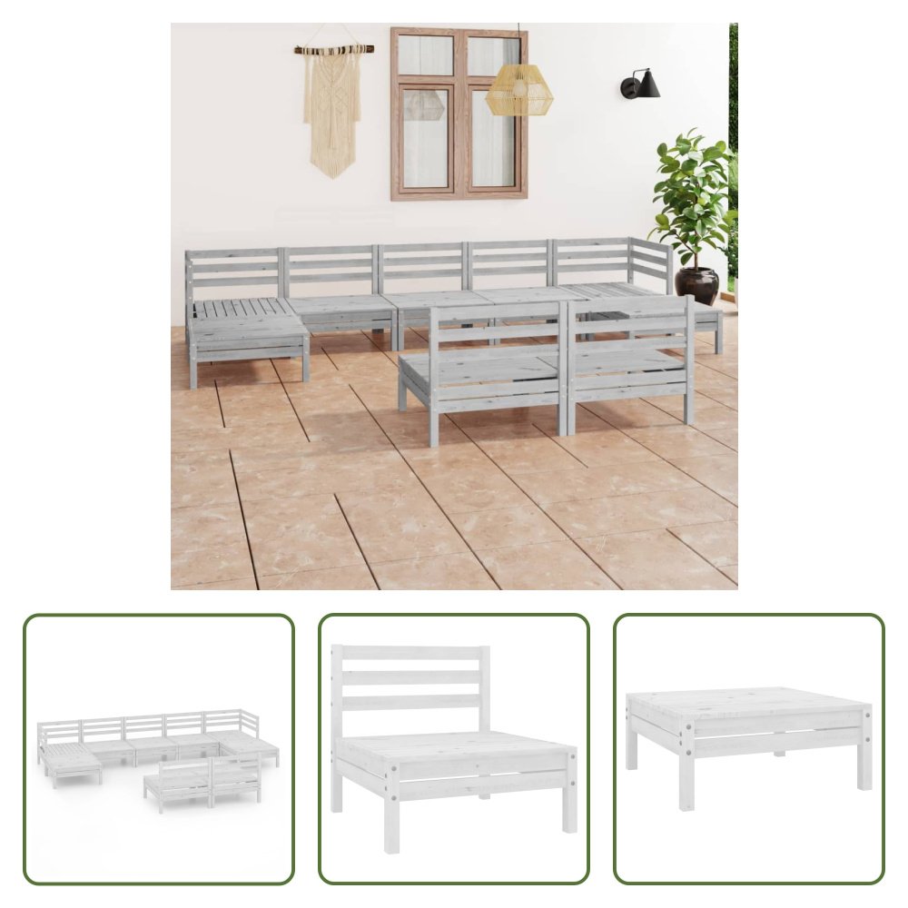 The Living Store 9-częściowy zestaw wypoczynkowy do ogrodu biały lite drewno sosnowe