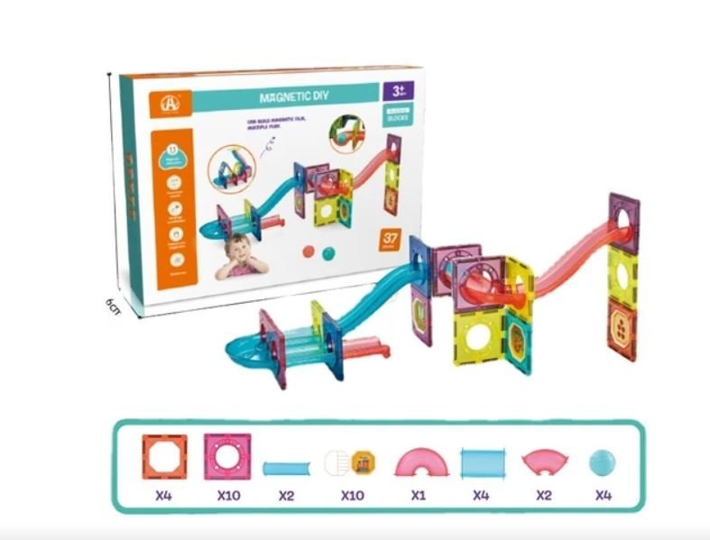 MAGNETYCZNE KLOCKI TOR KULKOWY 37 ELEMENTÓW