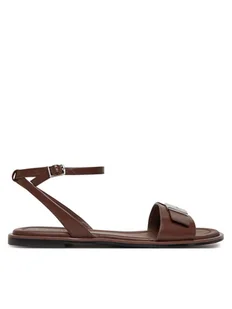 Calvin Klein Sandały Flat Sandal W/Ck Hw - Lth HW0HW02367 Brązowy - Sandały damskie - miniaturka - grafika 1