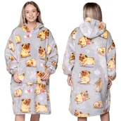 Koce - Koc z rękawami Koc bluza kocobluza Oversize 2W1 XXL, Szara Mopsy - miniaturka - grafika 1