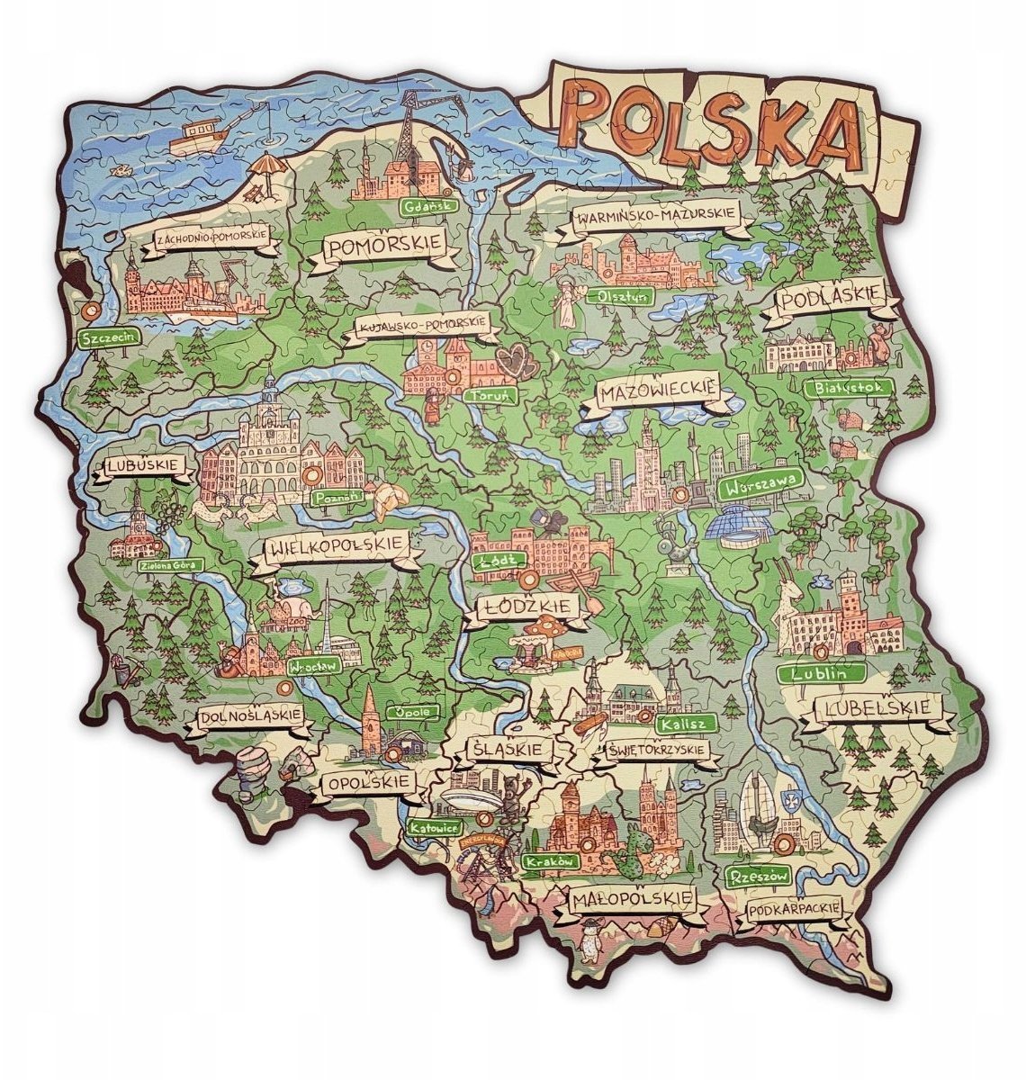 Puzzle Drewniane MAPA POLSKI 250 elementów / Układanka drewniana Polska
