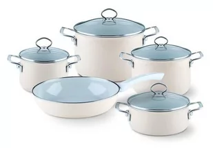 Riess Zestaw garnków emaliowanych kremowych 5-czę$48ciowy Avorio seria Premium 0558-011 - Zestawy garnków i patelni - miniaturka - grafika 1