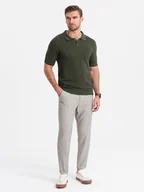 Spodnie męskie - Męskie spodnie chino REGULAR FIT z gumką w pasie szaro-beżowe V1 OM-PACP-0157 - Ombre Clothing - miniaturka - grafika 1