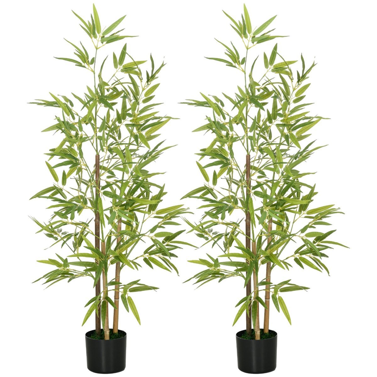 HOMCOM Zestaw 2 dużych sztucznych roślin bambusowych, 120 cm, sztuczne rośliny w doniczkach, realistyczny sztuczny bambus ze sztucznym mchem do salo..